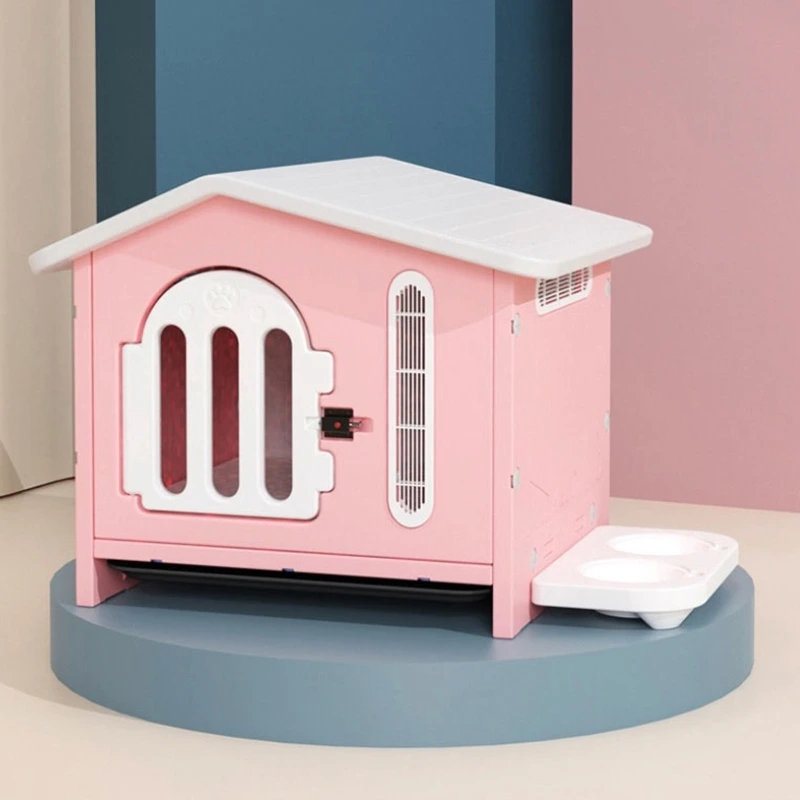 wholesale NUEVA y moderna casa de lujo para perros con jaula para condominios para gatos, caseta para perros de plástico para interiores y exteriores con comedero, casas para mascotas & Muebles-rosa 1