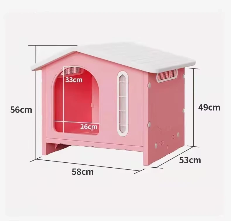 Groothandel Kleine Dieren Wasbaar Buiten Binnen Huisdier Kennel Regendicht ongepoorte Hondenkooi Huisdier Villa Huis Met Voerbak Huizen & Meubilair-roze 1
