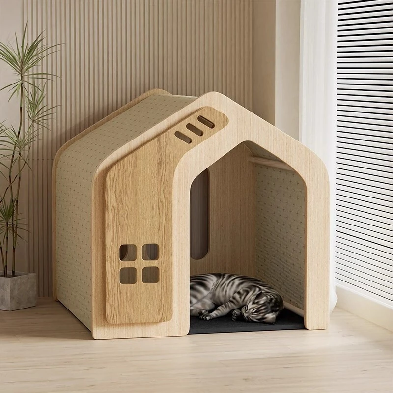 groothandel Hondenhuis met houten frame voor kleine honden of katten Houten huisdierenhuis met stoffen kussen voor binnen 1