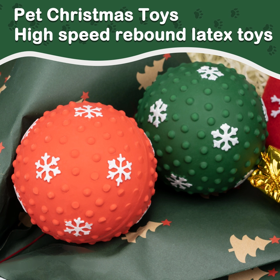 wholesale Christmas Bite Resistant Elastic Latex Rubber Dog Toy Balls Dog Squeaky Toys Interactive Dog Toy 1