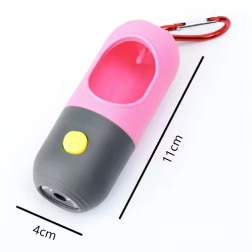 groothandel op maat gemaakte logo kakzakjesdispenser hondenkakzakhouder met zaklamp roze 1