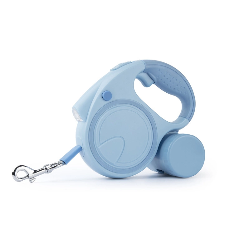 wholesale 5m Multifunction Pet Lead With Led Light Poop Bag Strong Nylon Retractable Leash For Small Large Dogs-blue 1
