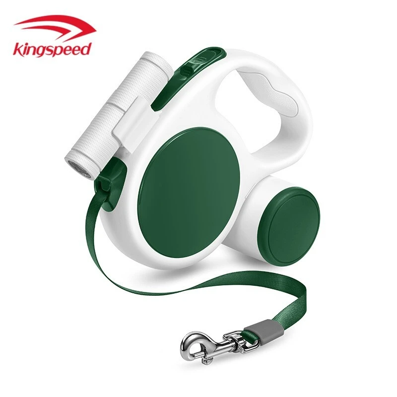 wholesale 3m LED Light Retractable Dog Leash Pet Rope Leash with Removable Poop Bag Box and Cover Changeable- dark green 1