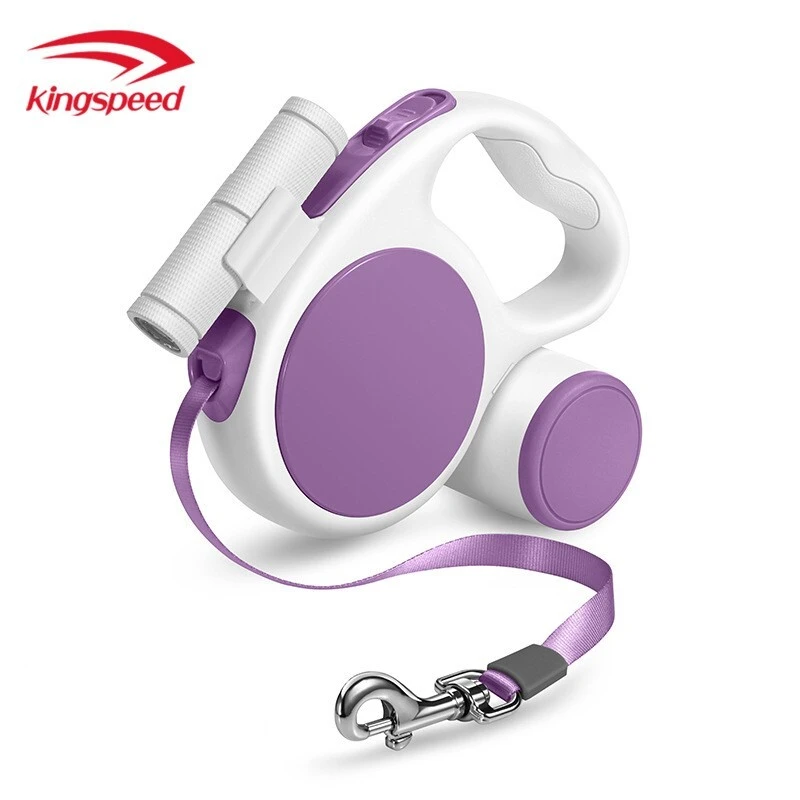 wholesale 3m LED Light Retractable Dog Leash Pet Rope Leash with Removable Poop Bag Box and Cover Changeable-purple 1