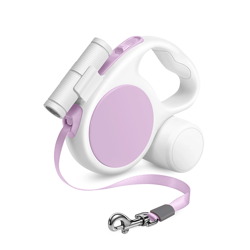 wholesale 3m LED Light Retractable Dog Leash Pet Rope Leash with Removable Poop Bag Box and Cover Changeable-light purple 1