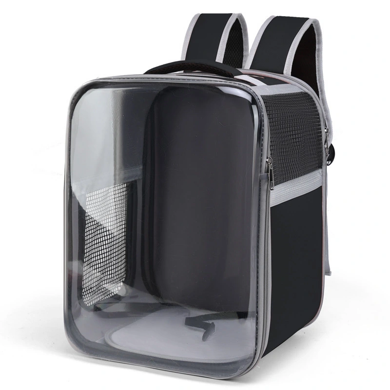 wholesale Eco-friendly Breathable Large Capacity Custom Color Logo Foldable Pet Backpack Pet Carrier Travel Bag Transparent Pet Bags-black 1