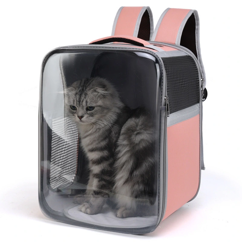 wholesale Eco-friendly Breathable Large Capacity Custom Color Logo Foldable Pet Backpack Pet Carrier Travel Bag Transparent Pet Bags-pink 1
