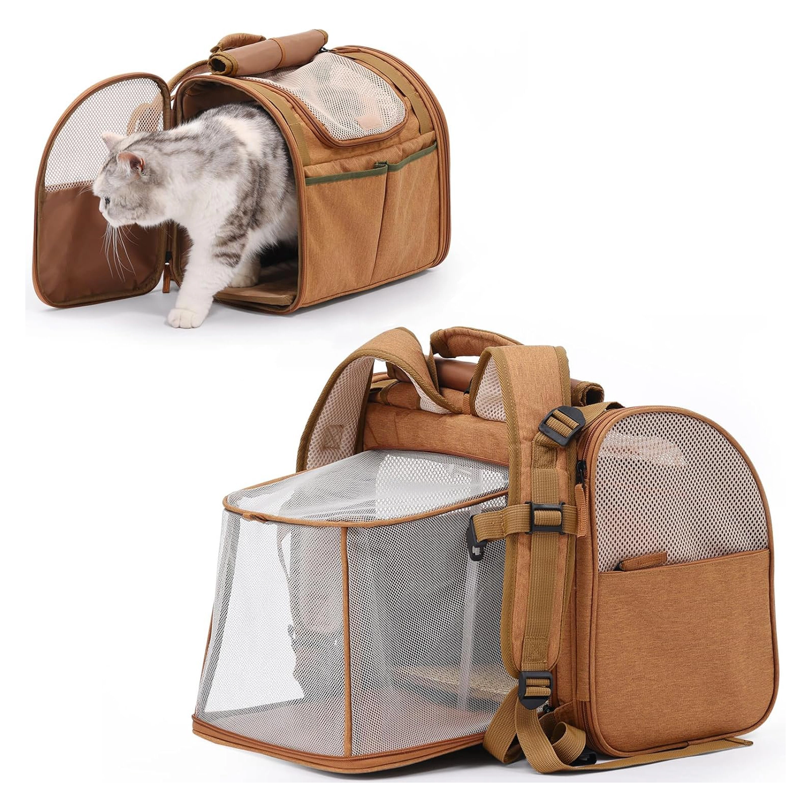 groothandel Hot Selling Opvouwbare Grote Kat Reisrugzak Luchtvaartmaatschappij Goedgekeurde Pet Sling Carrier Pet Tote Bag-bruin 1