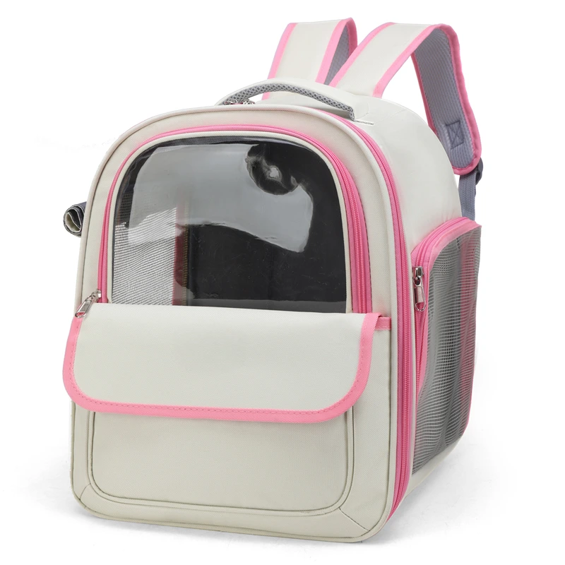 wholesale Portador de mochila para mascotas de nuevo diseño, Suministros para mascotas portátiles para portadores de gatos, Bolsas de viaje para mascotas de malla transpirable para exteriores-rosa 1