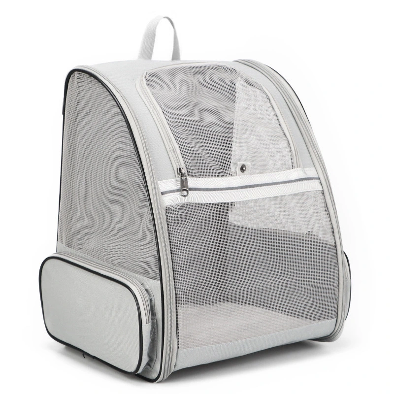 New Simple Pure Color Gauze Breathable Cat Go Out Convenient Portable Backpack Pet Bag-grey 1