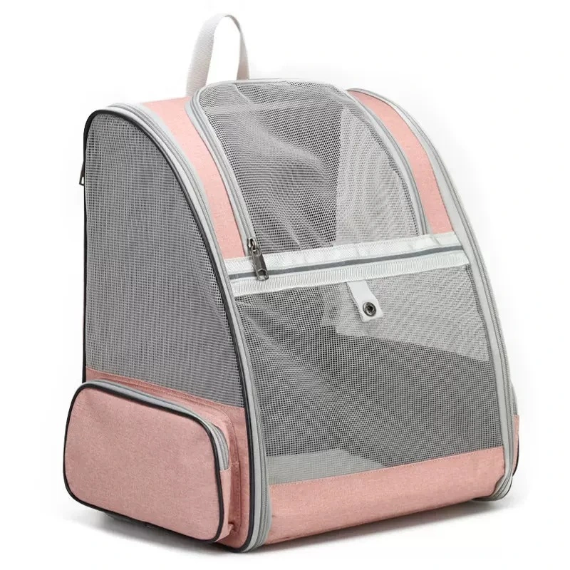 Nieuwe eenvoudige pure kleur gaas ademend kat Go Out handige draagbare rugzak huisdier tas-roze 1