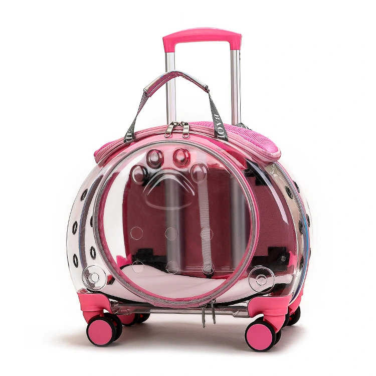 wholesale Newly Design Pet Trolleys With Wheels Cat Dog Easy Walk Foldable Travel Carrier Carriage Bubble Pet Stroller Carrier-pink 1