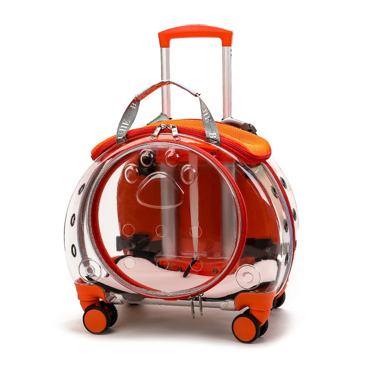 wholesale Newly Design Pet Trolleys With Wheels Cat Dog Easy Walk Foldable Travel Carrier Carriage Bubble Pet Stroller Carrier-orange 1