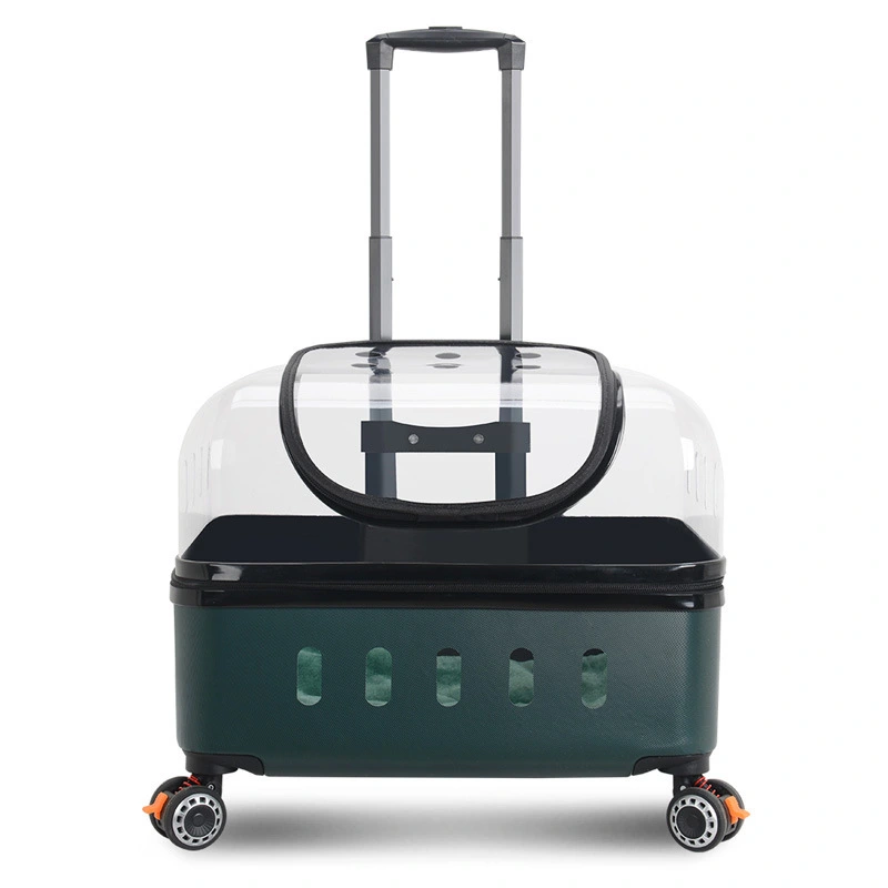 factory price Pet Trolley Box Outdoor Portable Large Capacity Pet Carrier Bag With Universal Wheels Breathable Transparent Pet Bag-green 1