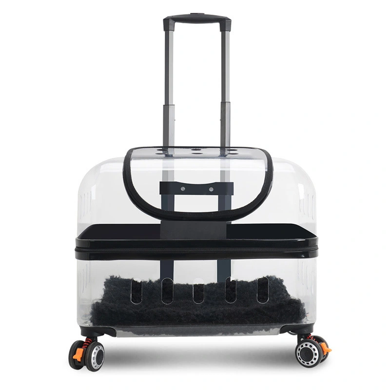 precio de fábrica Caja de carrito para mascotas Bolsa de transporte para mascotas portátil de gran capacidad para exteriores con ruedas universales Bolsa para mascotas transparente transpirable-negro 1