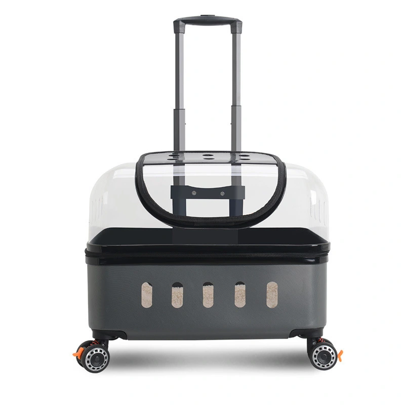 Fabrieksprijs Huisdier Trolley Box Outdoor Draagbare Grote Capaciteit Huisdier Draagtas Met Universele Wielen Ademende Transparante Dierentas-grijs 1