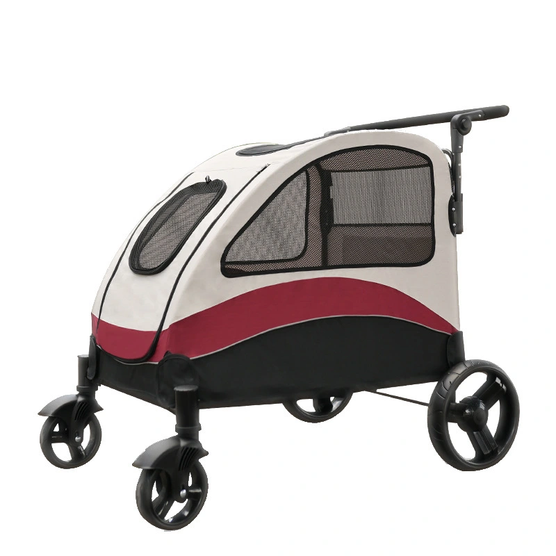 groothandel Opvouwbare grote hondendraagtas Opvouwbare kinderwagen voor huisdieren 4 wielen Outdoor kinderwagen voor honden - rood 1