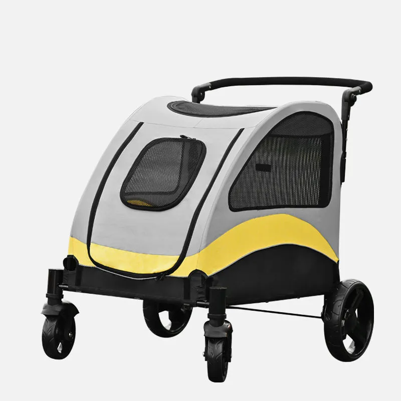 groothandel opvouwbare grote hondendraagzak opvouwbare kinderwagen voor huisdieren 4 wielen buiten wandelwagen voor honden-geel&grijs 1