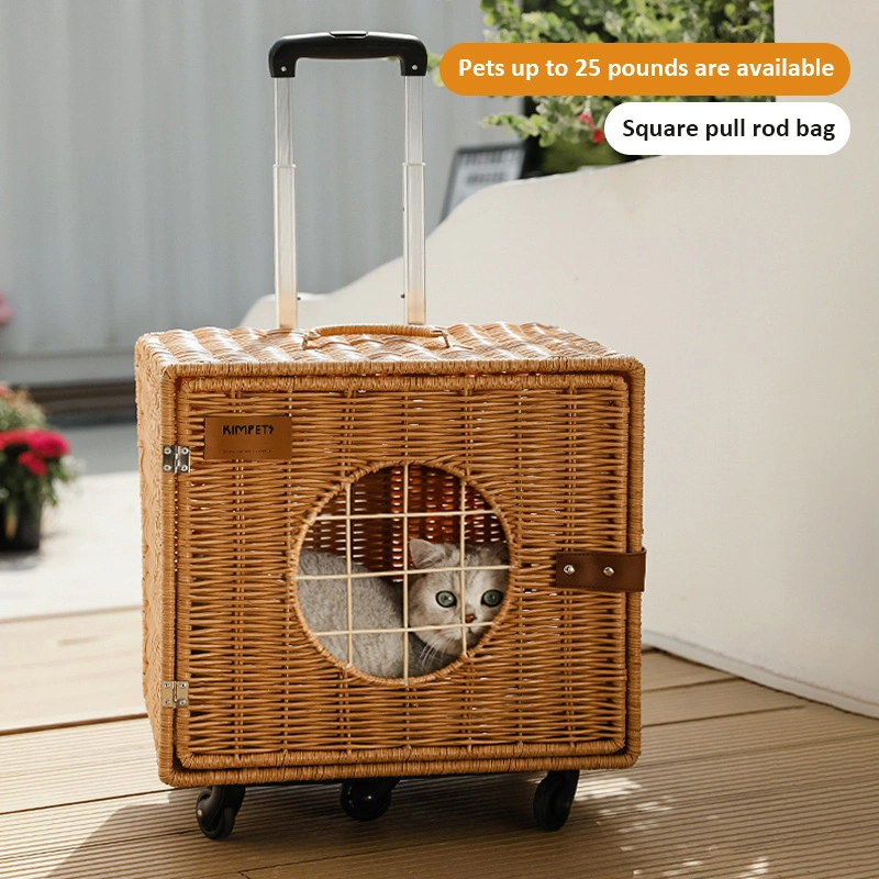 groothandel Hond Huisdier Reistas Koffer Rotan Rieten Op Wielen Kinderwagen Trolley Kattenreistas Koffer-vierkant 1