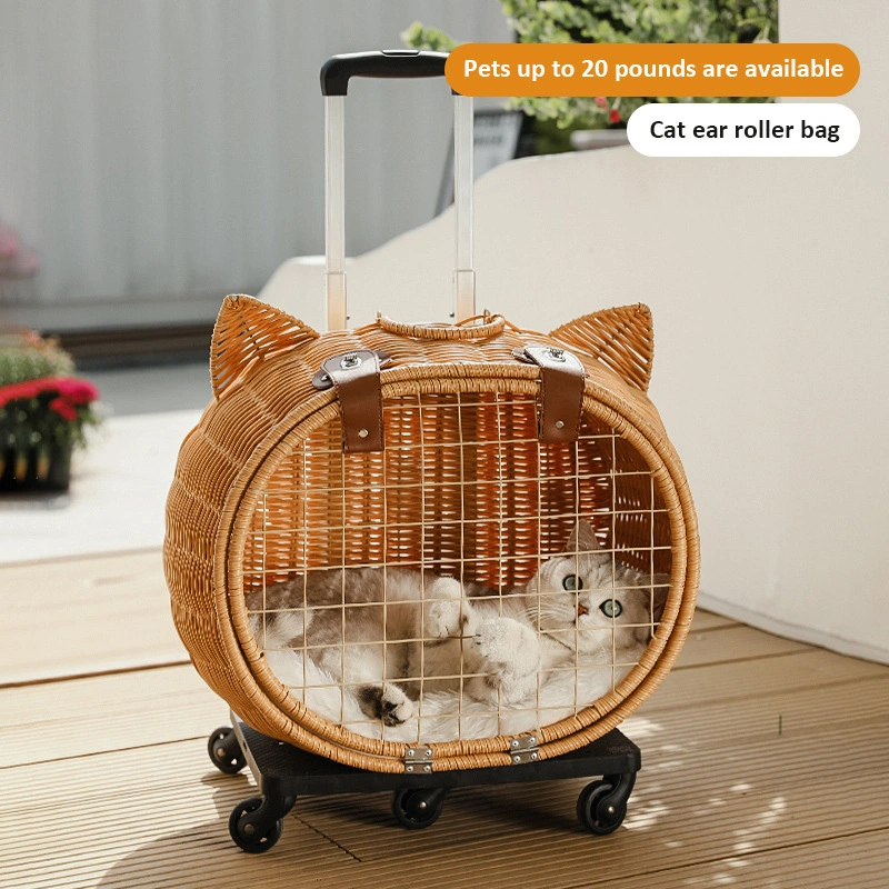 groothandel Hond Huisdier Reistas Koffer Rotan Rieten Op Wielen Kinderwagen Trolley Kat Reiskoffer 1