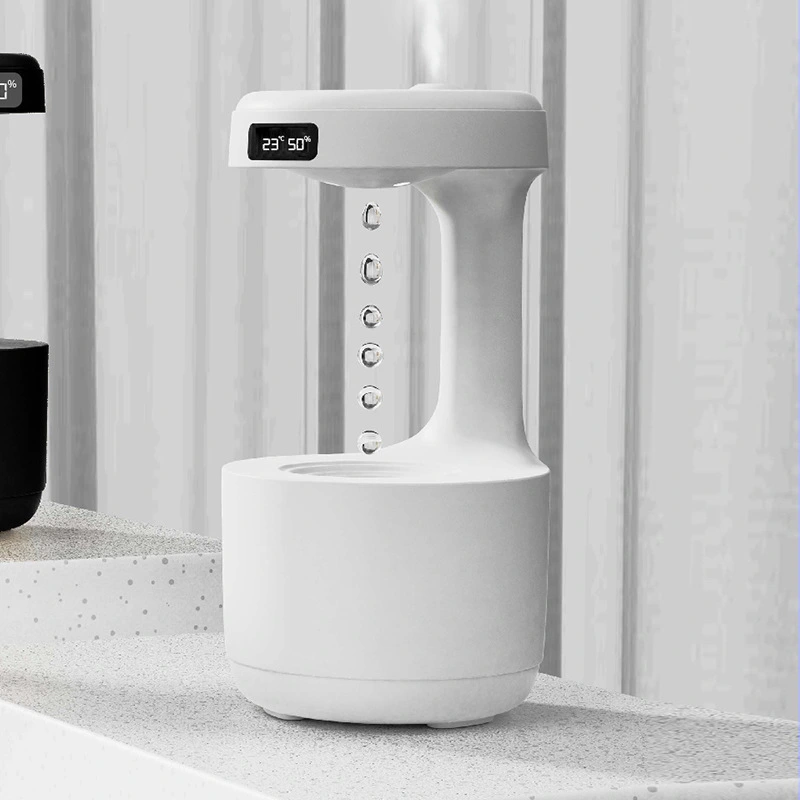 wholesale white anti gravity water droplet backflow Ultra quiet moist air LED smart display pet cat water dispenser 1