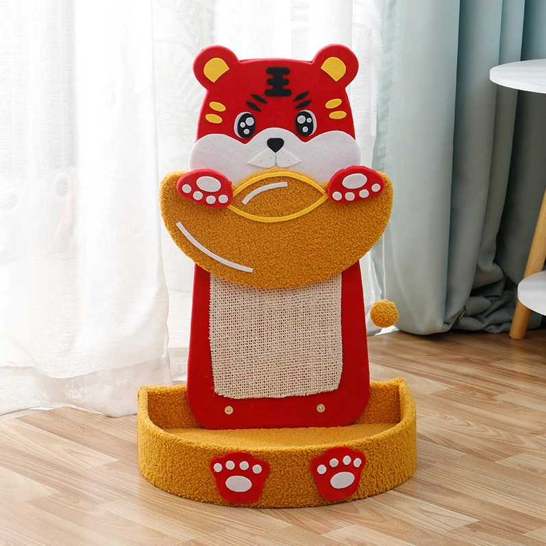 wholesale Sisal Rope Scratch Board Cat Scratching Post for Floor Or Wall Mounted Use with Toy BallWall Furniture Cat Scratcher Mat-red tiger style 1