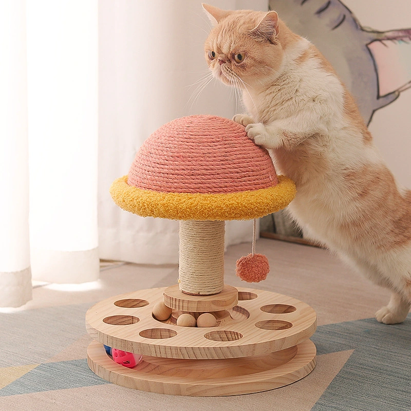 Wholesale Custom logo removable Solid wood cat scratch board pad with toy Cat turntable cat scratching post 1