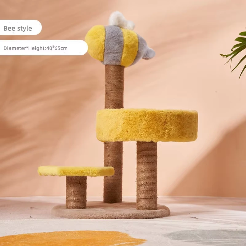 Wholesale Natural Sisal Cat Climbing Pole Flower Style Cute Cat Tree Pet Furniture poste sisal wooden Cat Tree -6 1