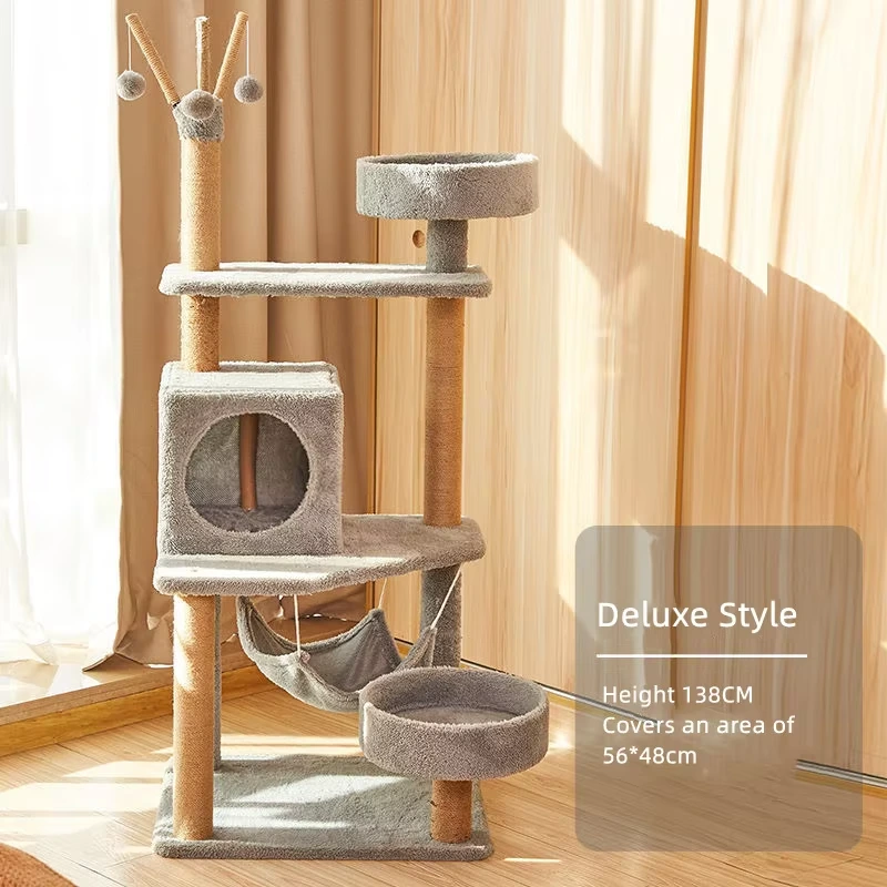 Wholesale Natural Sisal Cat Climbing Pole Flower Style Cute Cat Tree Pet Furniture poste sisal wooden Cat Tree 1