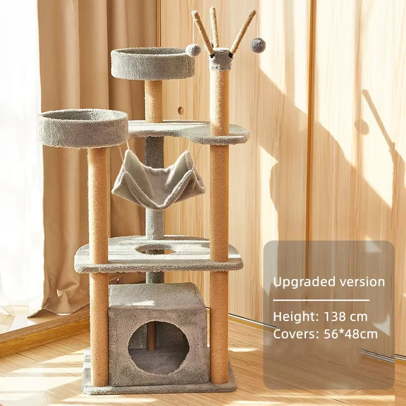 Wholesale Natural Sisal Cat Climbing Pole Flower Style Cute Cat Tree Pet Furniture poste sisal wooden Cat Tree grey 1