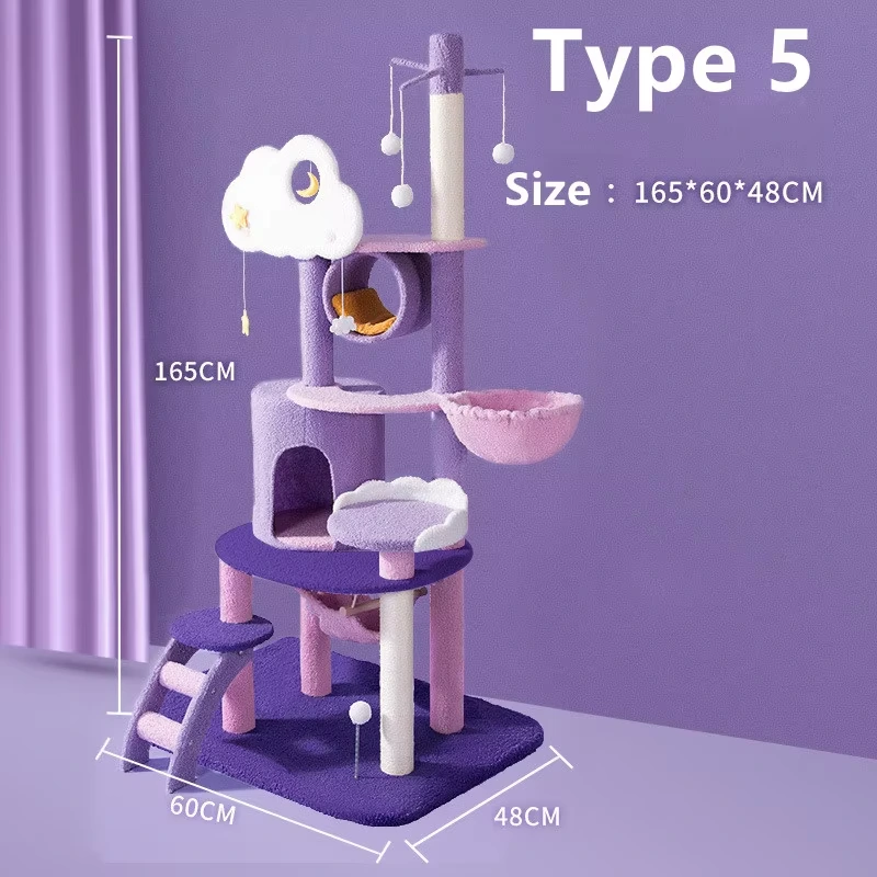 wholesale Purple Cat Tree Scratching Creative Cat Toy Sisal Big Climbing Scratch Pet Scratcher Post Wood Cat Tree House-5 1