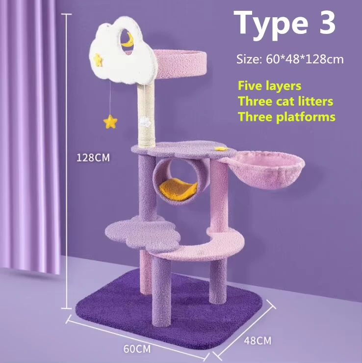 wholesale Purple Cat Tree Scratching Creative Cat Toy Sisal Big Climbing Scratch Pet Scratcher Post Wood Cat Tree House-3 1