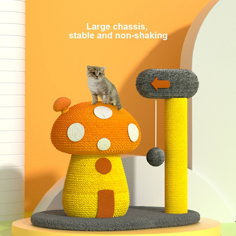 wholesale Unique Design Pet products Luxury Multi-Functional Mushroom Shape Wooden Tower Scratch Post Cat Tree-yellow mushroom 1