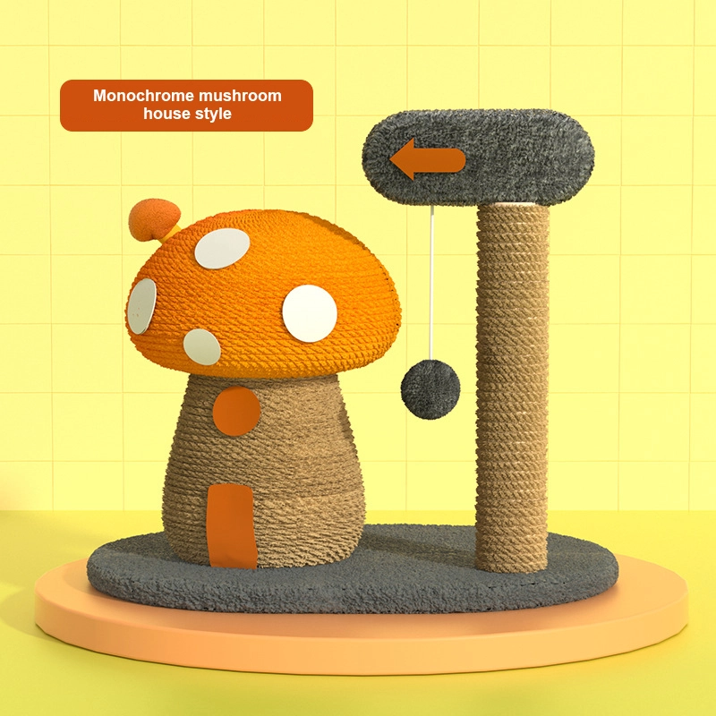 wholesale Unique Design Pet products Luxury Multi-Functional Mushroom Shape Wooden Tower Scratch Post Cat Tree-brown mushroom 1