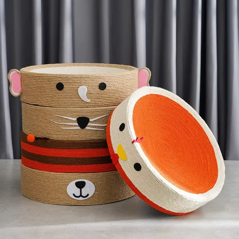New design OEM ODM wholesale customized logo animal style SISAL round Cat scratchers toy bed 1