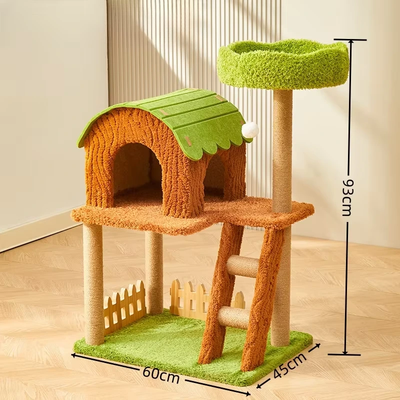 wholesale Bestseller Forest Style Cat Tree House Brown and Green Three Sizes with Cute Scratchers Pine Toys Crawl Sleep Jungle Cat Tree-2 1