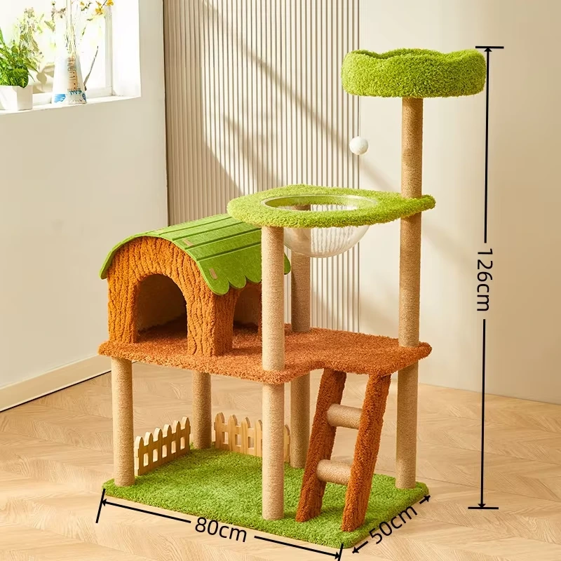 wholesale Bestseller Forest Style Cat Tree House Brown and Green Three Sizes with Cute Scratchers Pine Toys Crawl Sleep Jungle Cat Tree 1