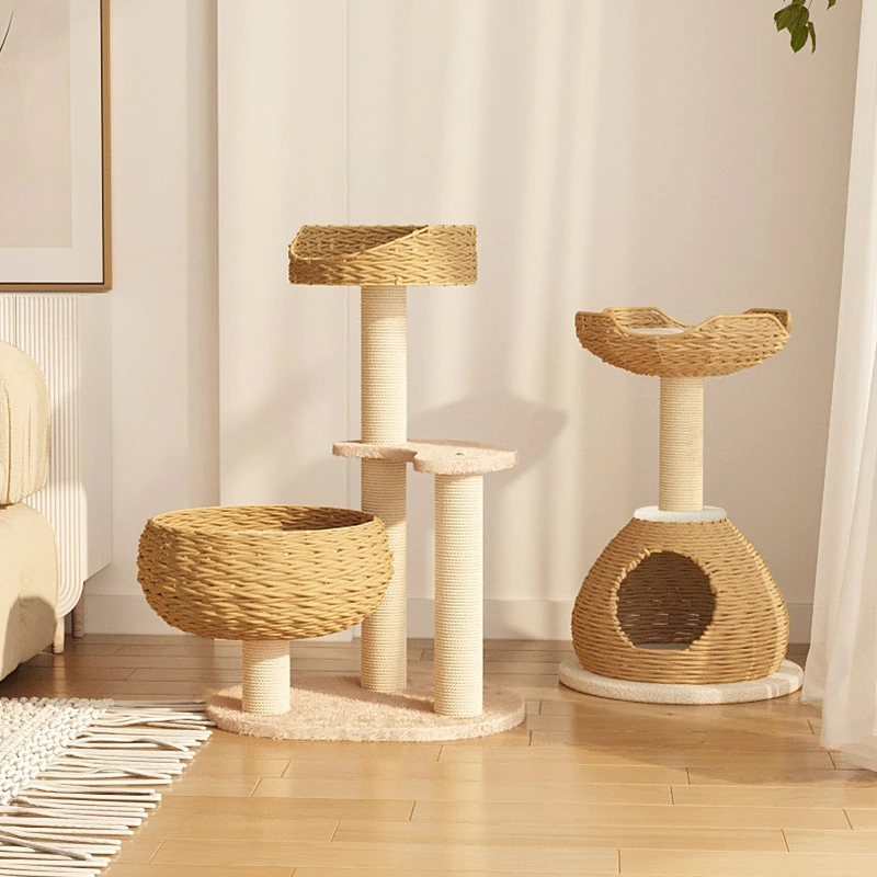 wholesale  solid wood cat climbing frame with nest small cat toy four seasons universal scratching post cat tree 1