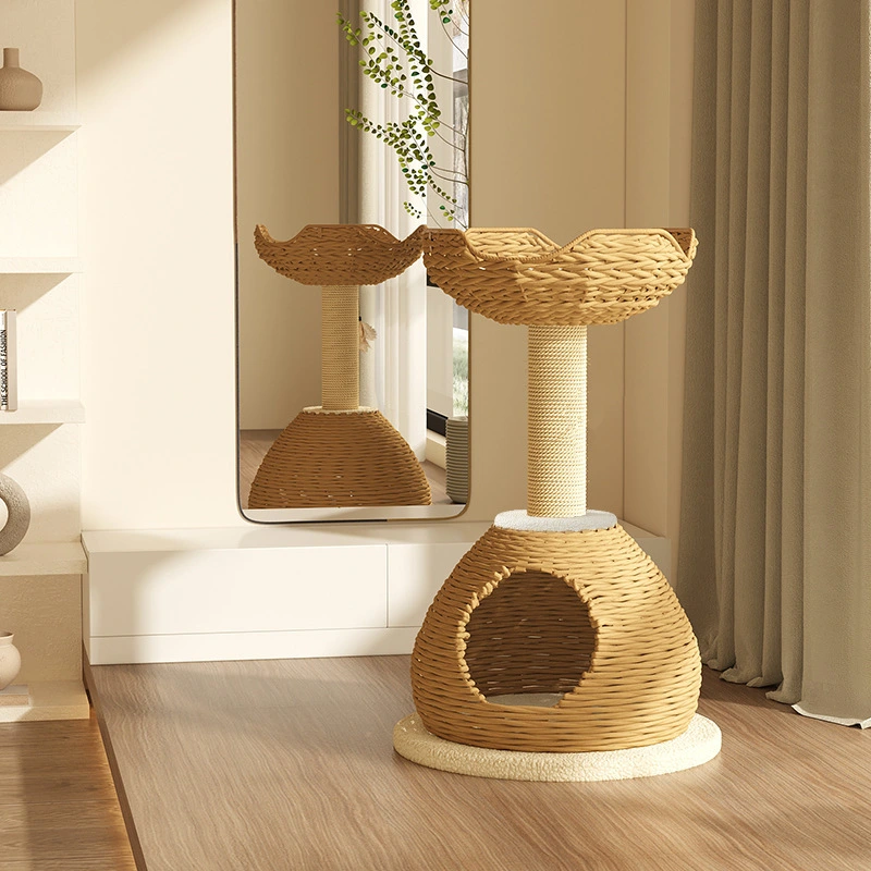 wholesale  solid wood cat climbing frame with nest small cat toy four seasons universal scratching post cat tree-2 1