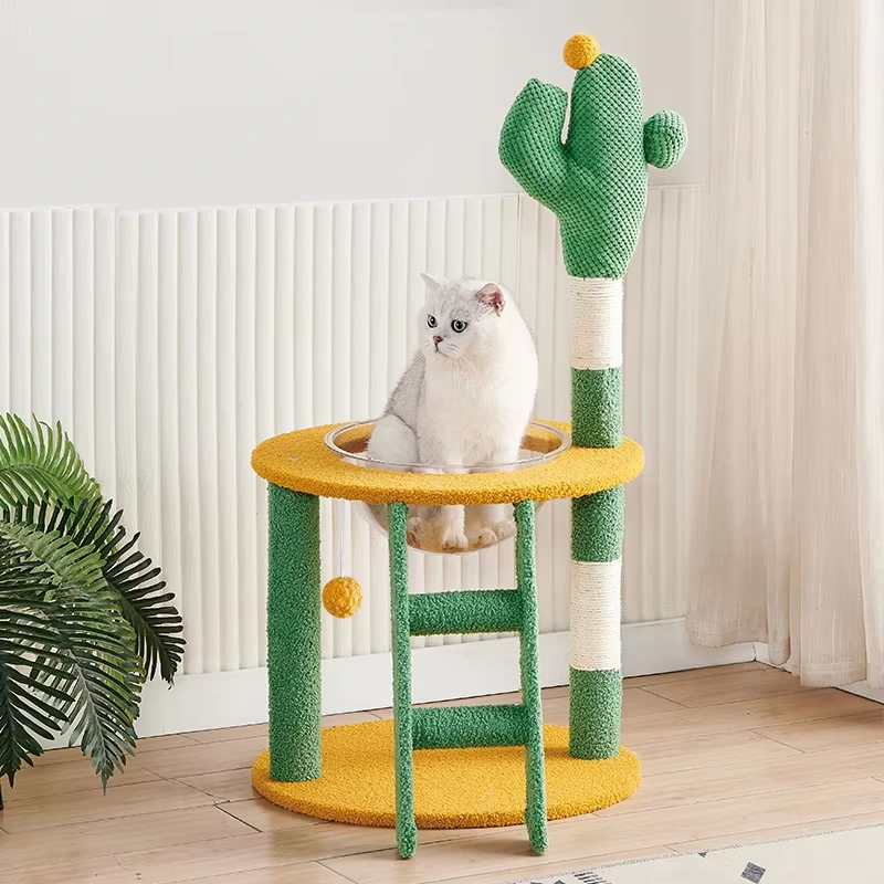 wholesale Cactus forest cat tree with style white sisal rope scratching post column with house and space capsule cat tower for large cats-1 1