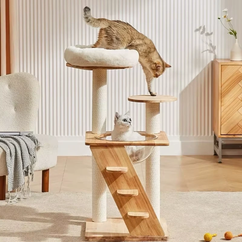 wholesale Torre para gatos directa de fábrica Árbol para gatos de gran tamaño Marco de escalada para gatos de sisal de madera Casa para mascotas de lujo moderna 2 1