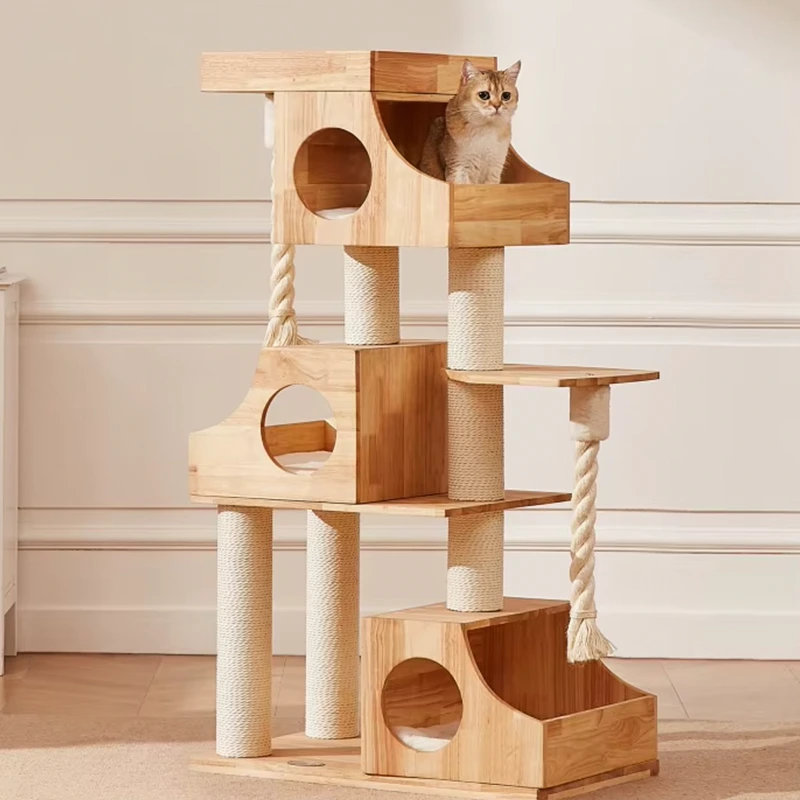 wholesale Factory direct cat tower large Size cat tree Wooden Sisal cat climbing frame Modern Luxury pet house-13 1