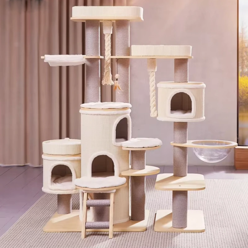 wholesale Factory direct cat tower large Size cat tree Wooden Sisal cat climbing frame Modern Luxury pet house-14 1