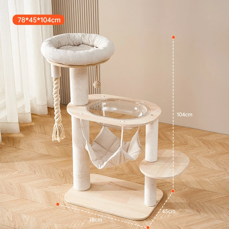 wholesale Rascador para gatos de madera sostenible, moderno y lujoso, con cápsulas espaciales & Poste de agarre de sisal para escalar en interiores & Jugar 3 1