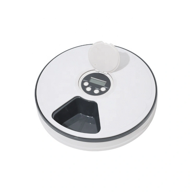 wholesale Alimentador automático para mascotas 6 rejillas Dispensador eléctrico de alimentos húmedos secos con grabadora de voz Alimentador de sincronización redonda para gatos, perros, mascotas, blanco 1