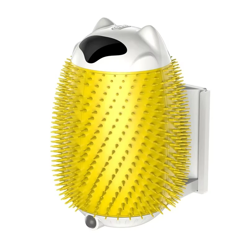 wholesale Cepillo de eliminación de vello de menta para gato automático inteligente para mascotas Cepillo de aseo eléctrico para mensajes de gato de pared inteligente amarillo 1