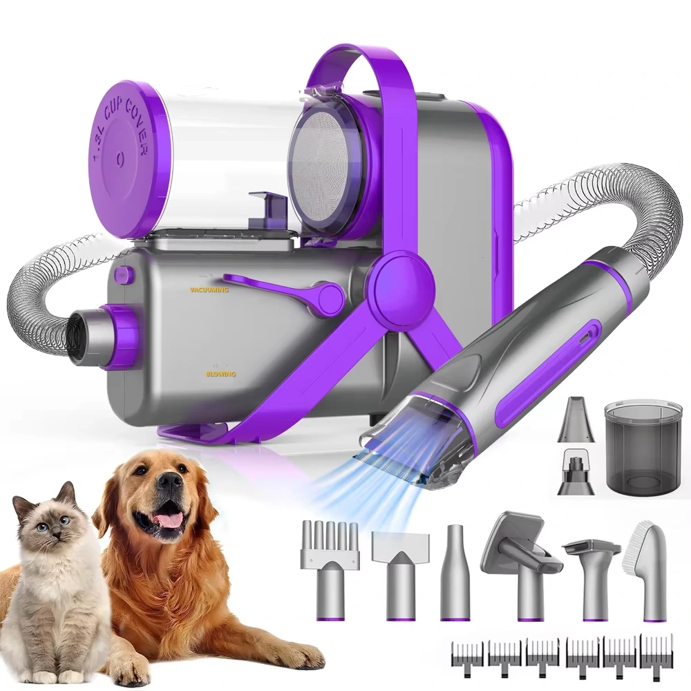 wholesale Inteligente 3 en uno Aspirador eléctrico de alta potencia para el cuidado de mascotas Soplador de pelo para mascotas Clipper Molinillo de uñas para perros y gatos-púrpura 1