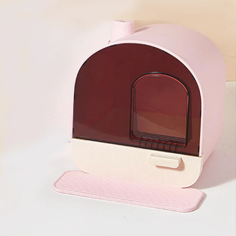 wholesale Fully Enclosed Elegant Thicken Sandbox Villa Anti Splash Large Space Pet Cat Toilet Litter Box Basin-pink 1