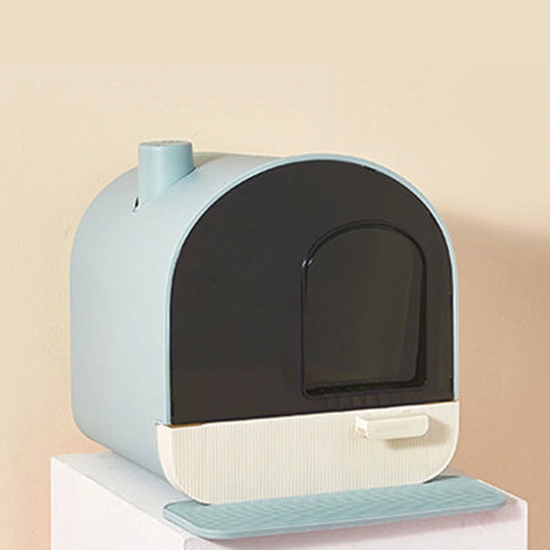 wholesale Fully Enclosed Elegant Thicken Sandbox Villa Anti Splash Large Space Pet Cat Toilet Litter Box Basin-blue 1
