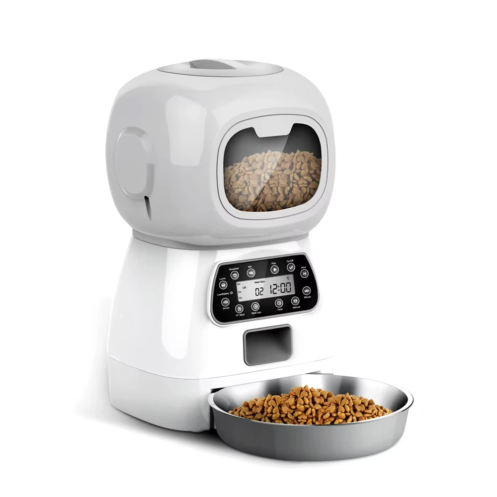 wholesale 3.5L Multifuncional 4 comidas Temporizada Reproducción de voz automática Smart Pet Bowl Robot Cat & Dispensador de comida para perros con aplicación WiFi gris 1